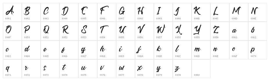 Erisblue Bold Character Map