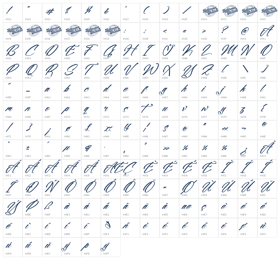 Erollitens Franklyn DEMO VERSIO Italic Character Map