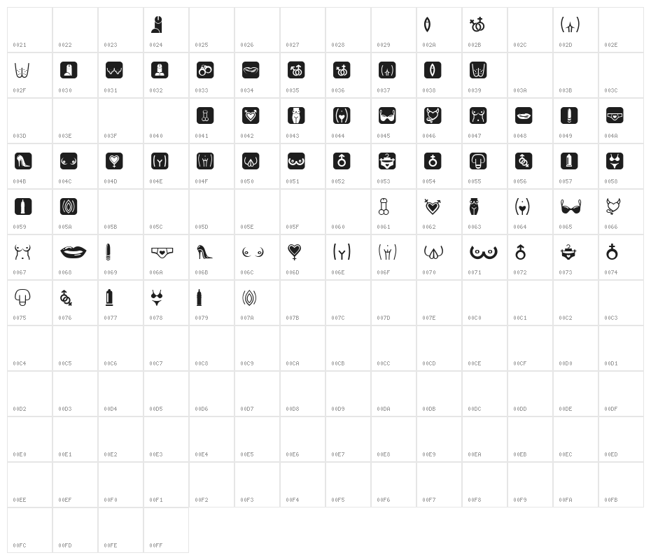Erotic Symbols Regular Character Map