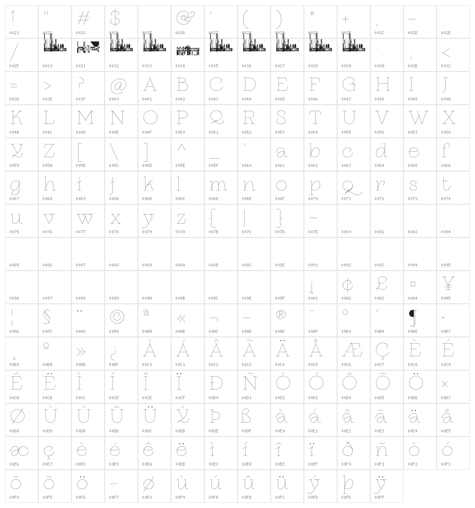 Erotique Trial Monoline Character Map