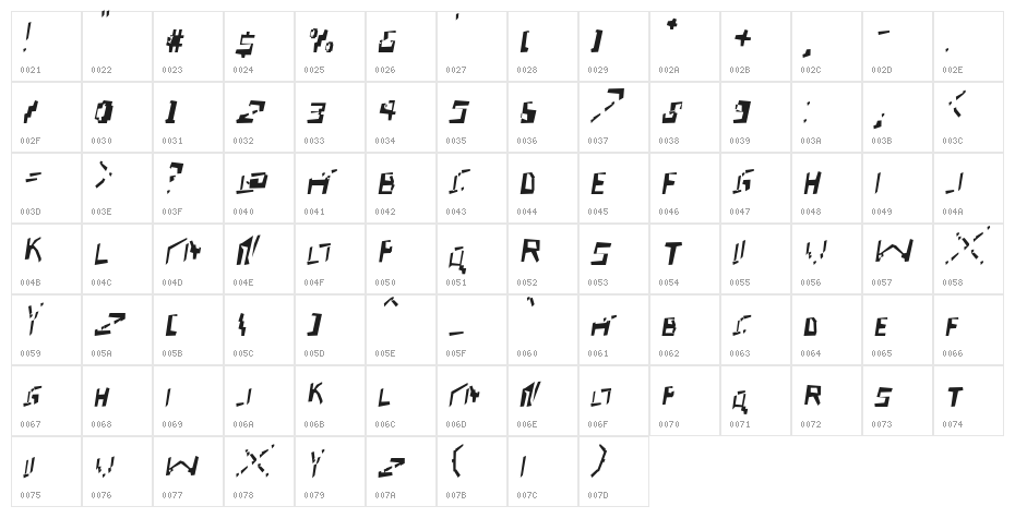err0r Oblique Character Map