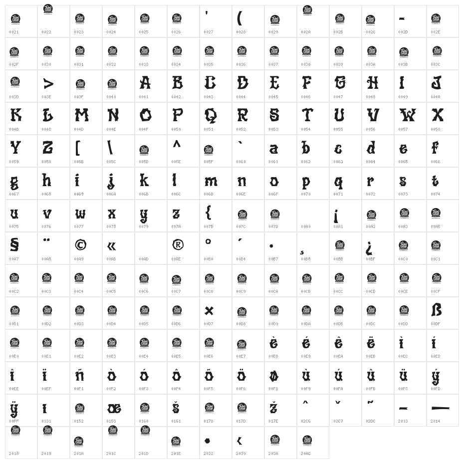 ESGARD Thin Personal Use Character Map