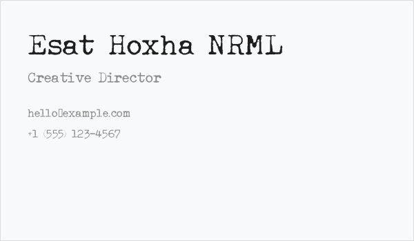 Esat Hoxha NRML Business Card
