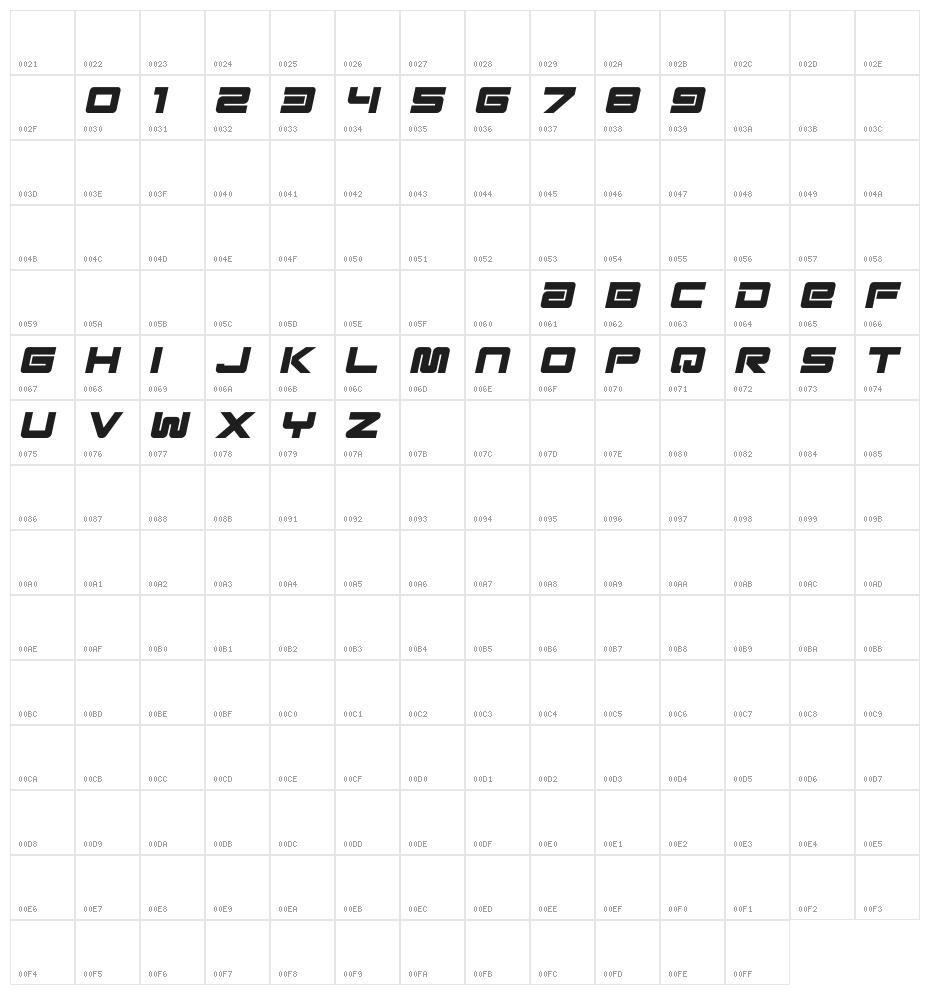 Esba - Italic Character Map