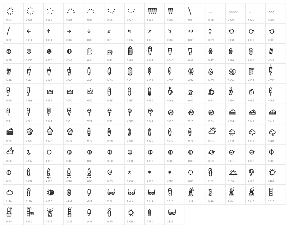EscalopeCrustThree-Icons Character Map