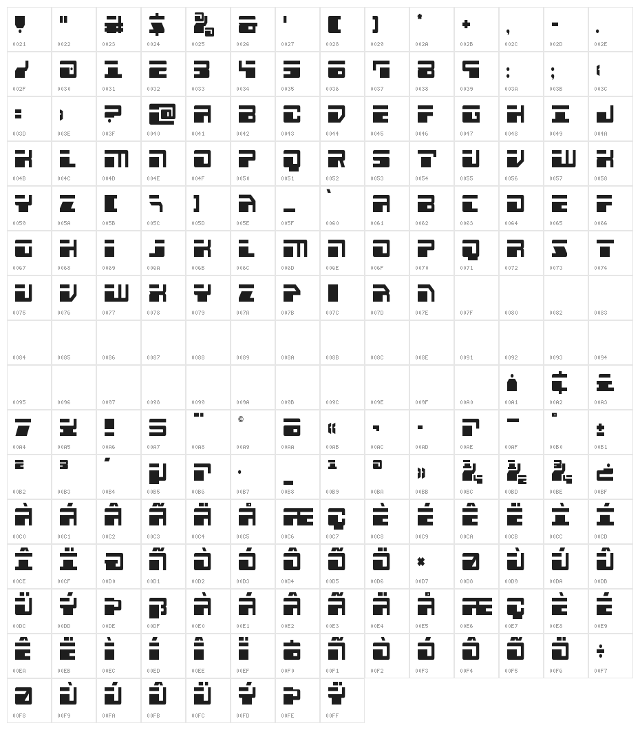 Escape Velocity Condensed Character Map
