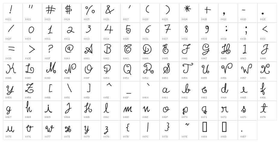 Escrita Toska Propria Med Italic Character Map