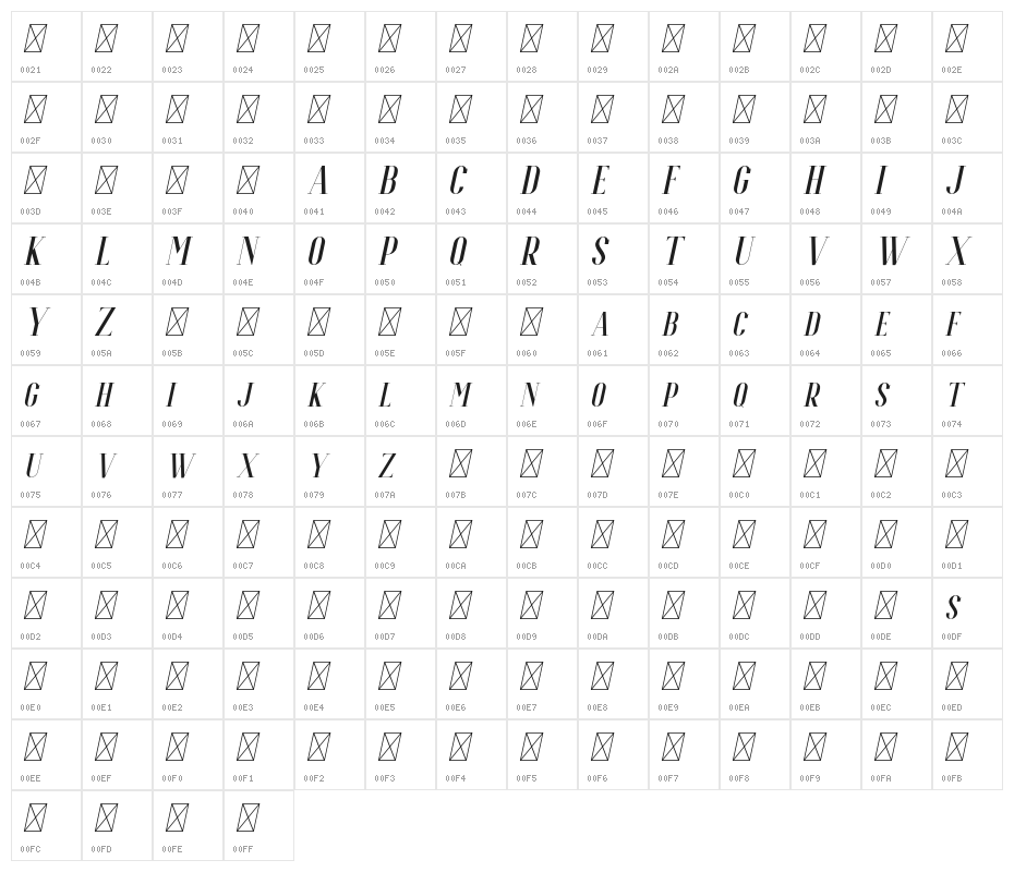 EspoirSerifFree-Italic Character Map