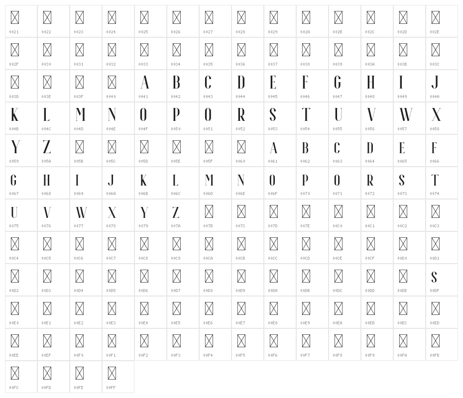 EspoirSerifFree-Regular Character Map
