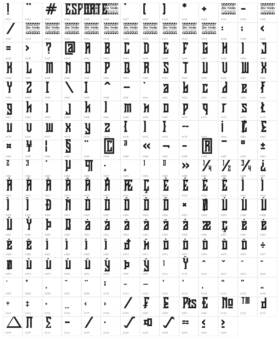 Esporte Personal Use Character Map