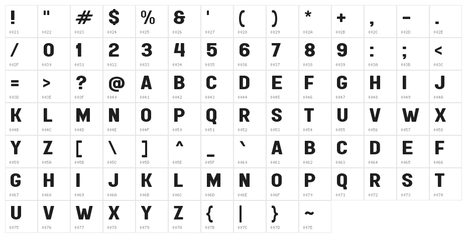 Esquadro Character Map