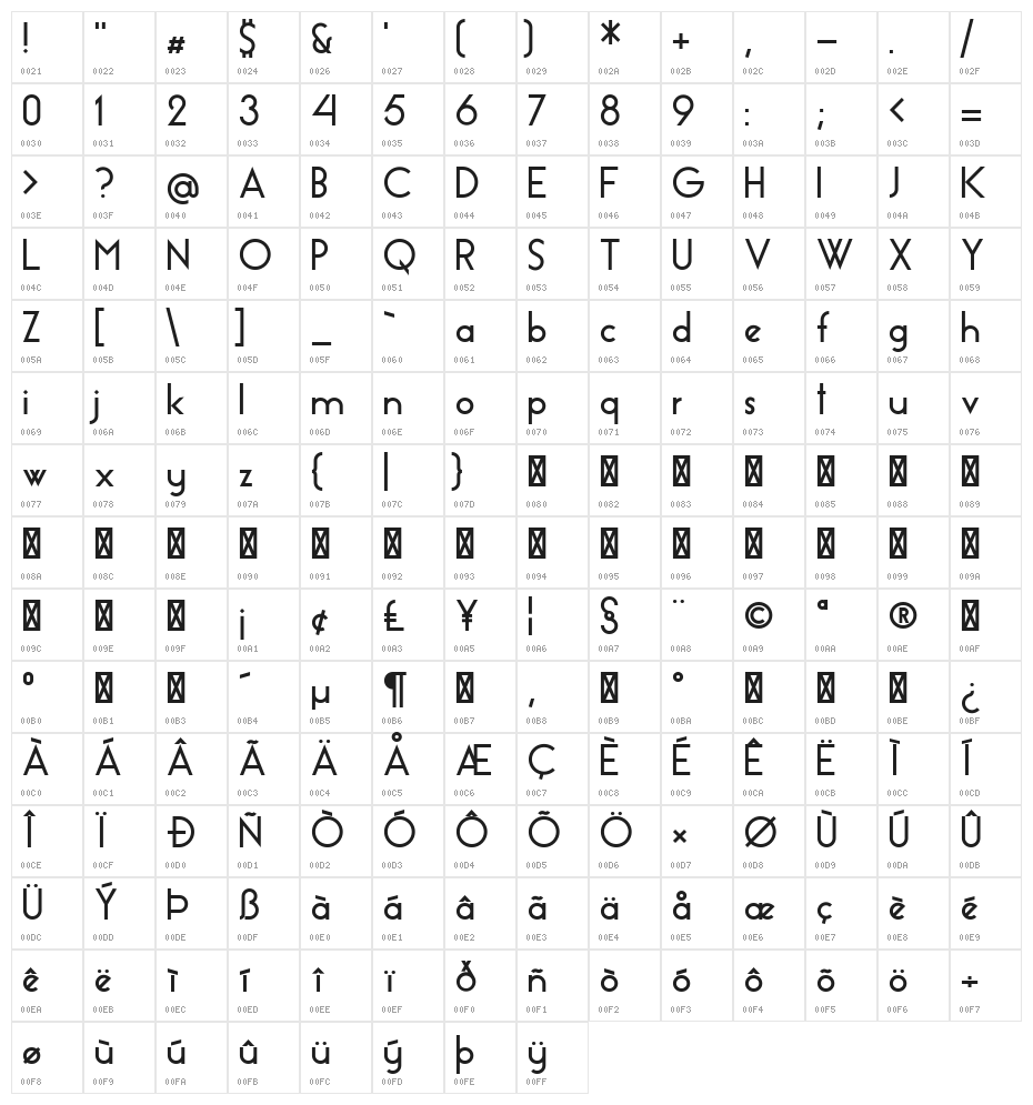 Essence Sans Bold Character Map