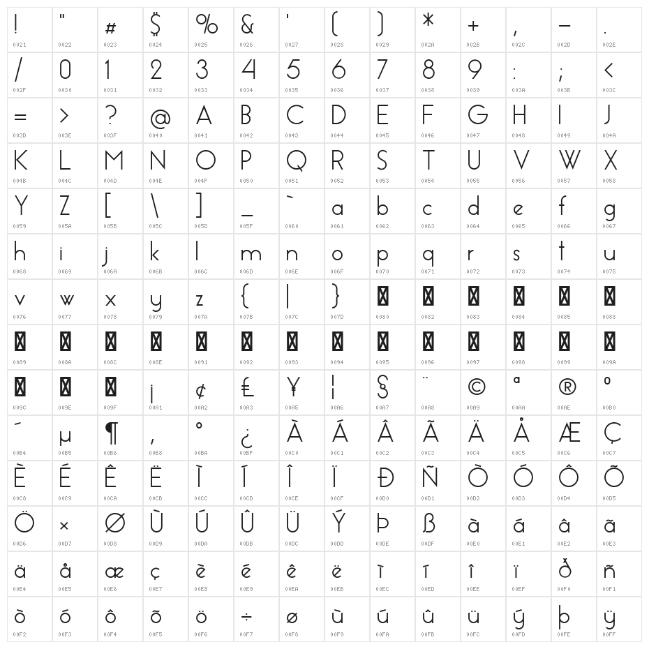Essence Sans Character Map