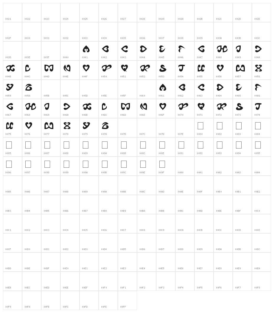 ETERNAL LOVE Character Map