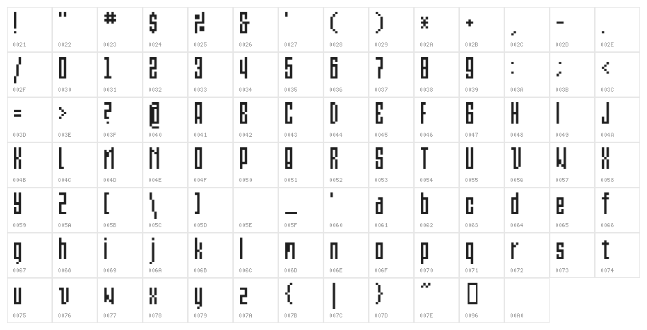 Et Bt11A Condensed Character Map