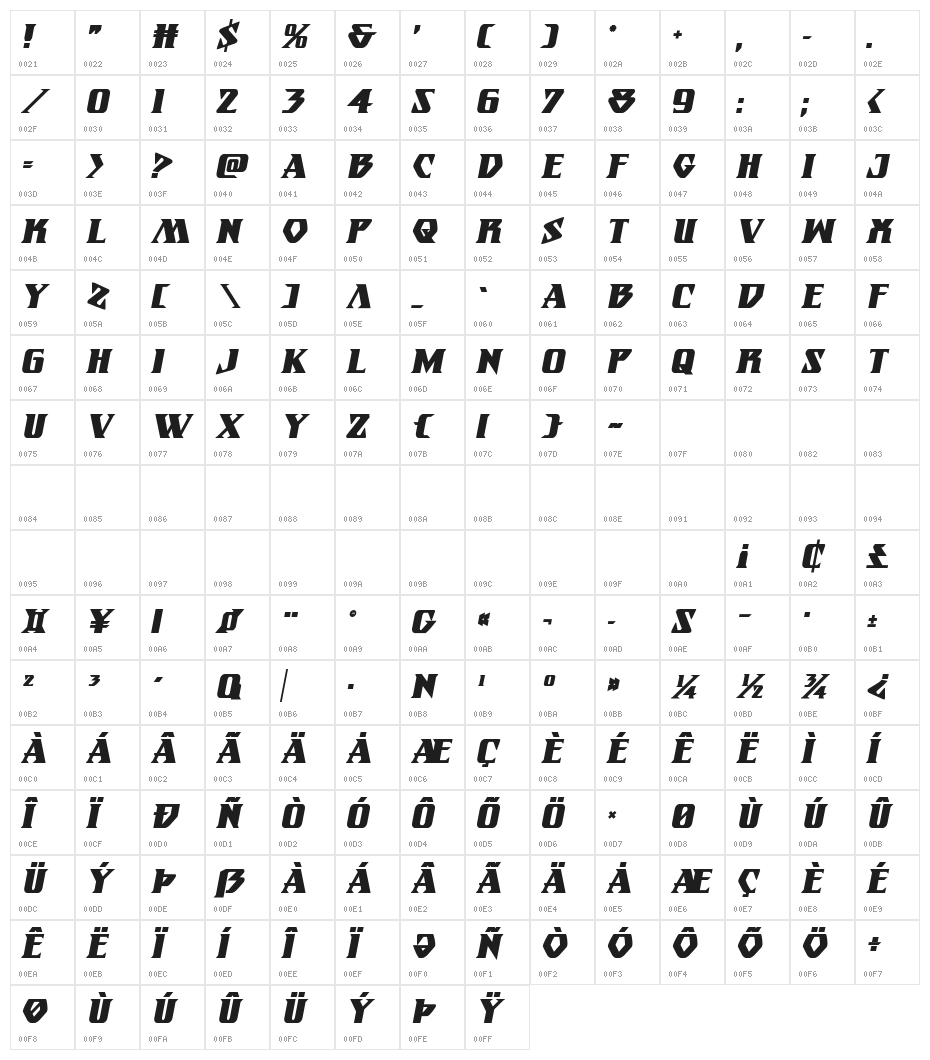 Eternal Knight Bold Italic Character Map