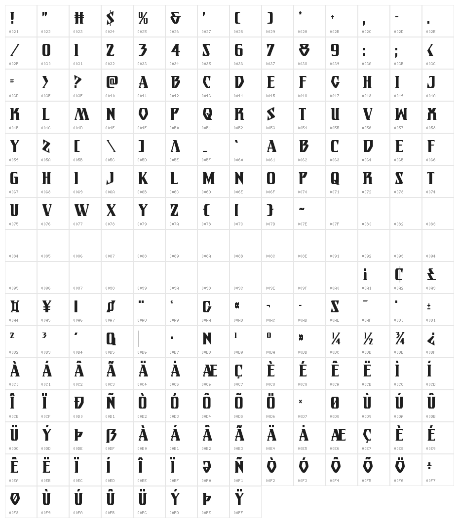 Eternal Knight Condensed Character Map