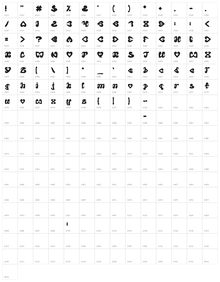 Eternal Love Bold Character Map