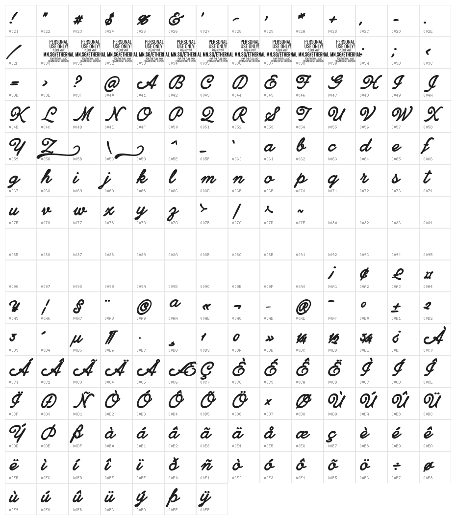 Ethernal Bold PERSONAL USE Character Map