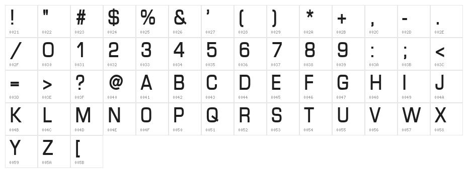 Eurasia Bold Character Map