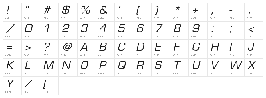 Eurasia Italic Character Map