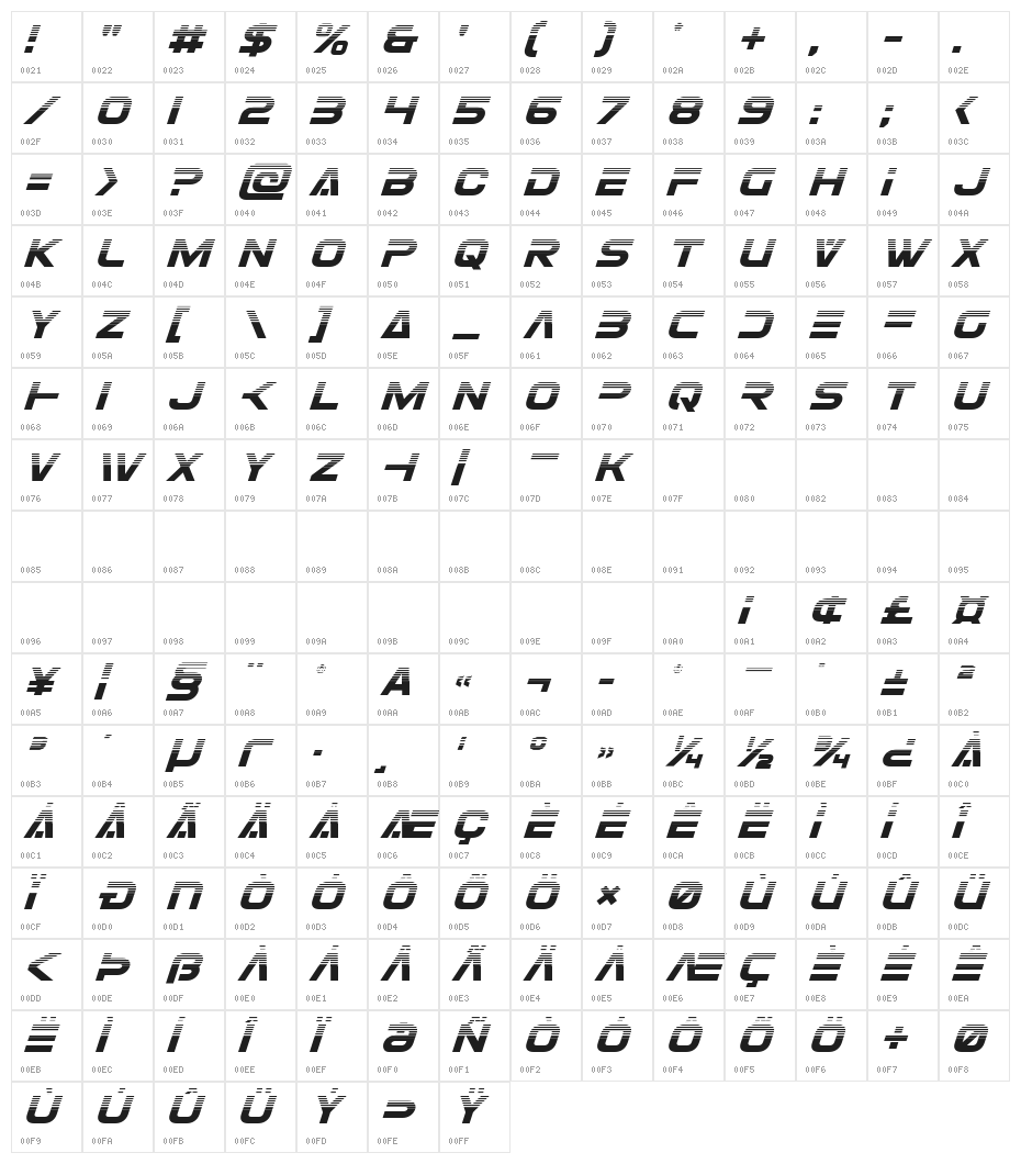 Eurofighter Halftone Italic Character Map
