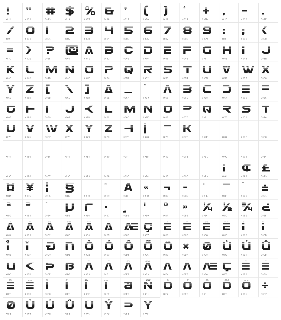 Eurofighter Halftone Character Map