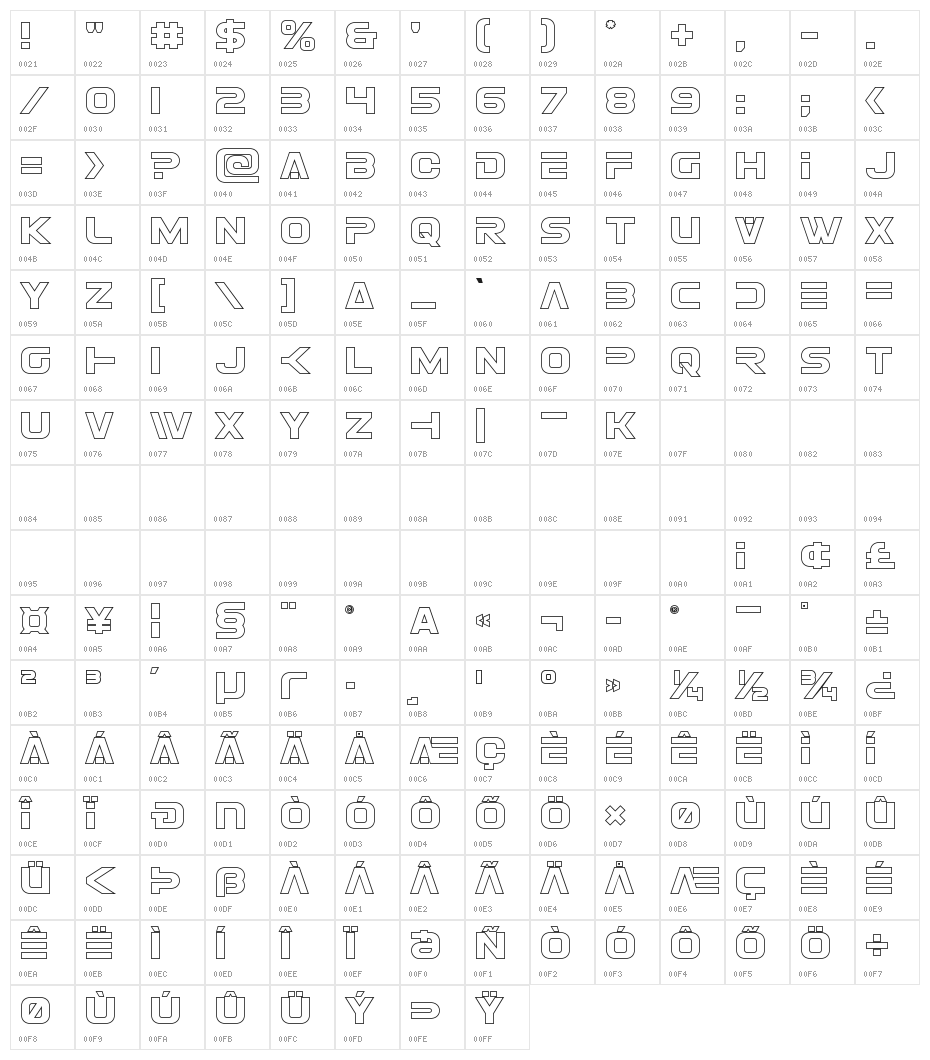 Eurofighter Outline Character Map