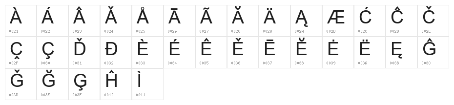 European SansSerif Character Map