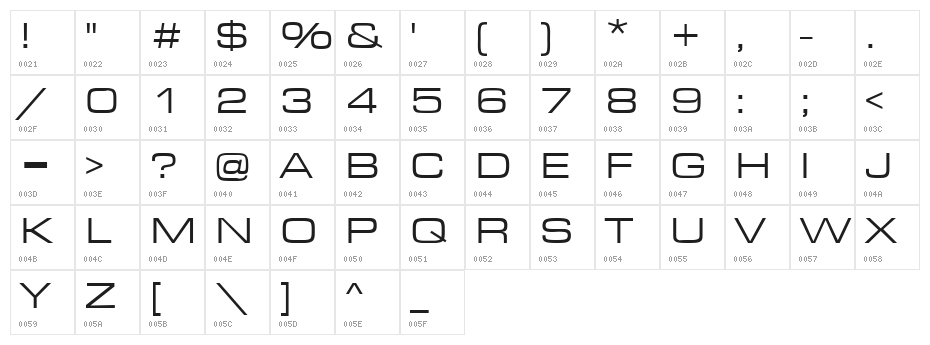 Eurostar Regular Extended Character Map