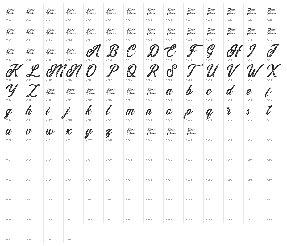 Eusthalia Stamped Character Map