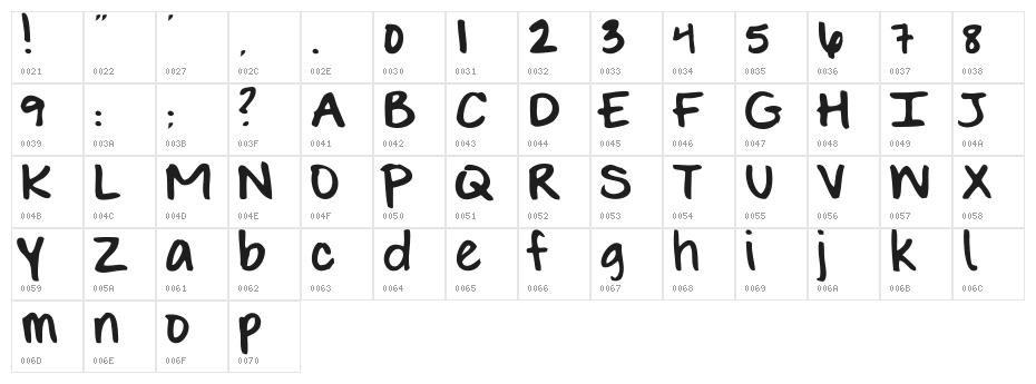 EVIE'S HANDRegular Character Map