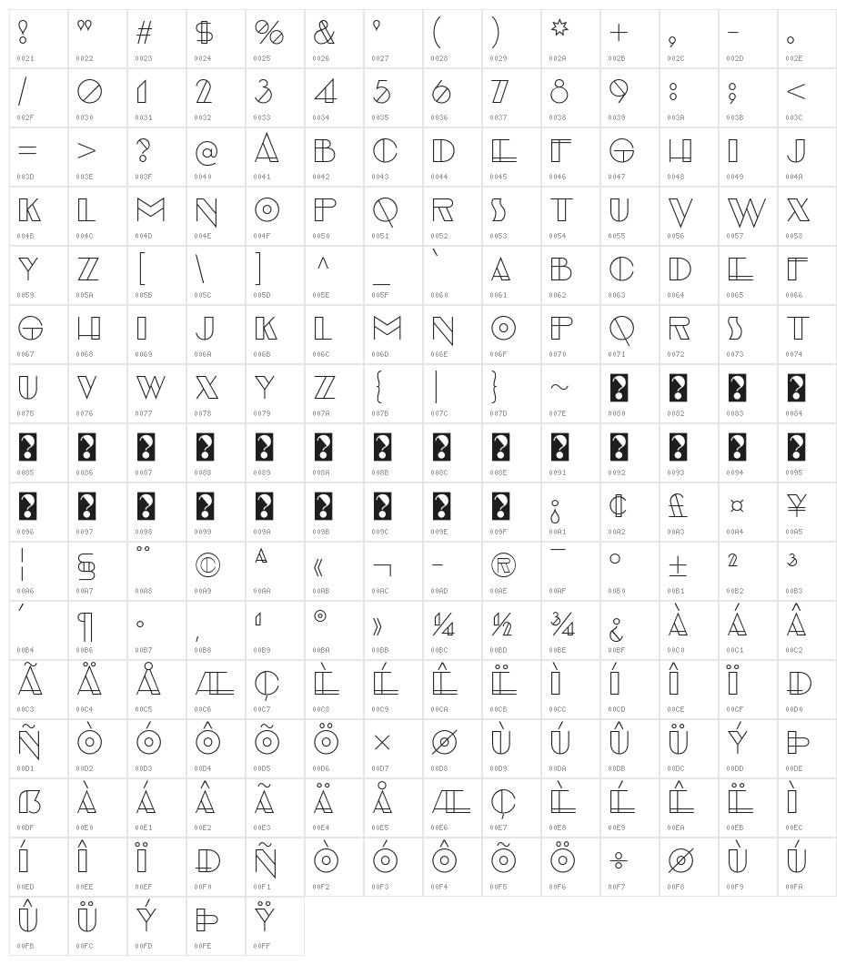 EvensongHollow-Regular Character Map