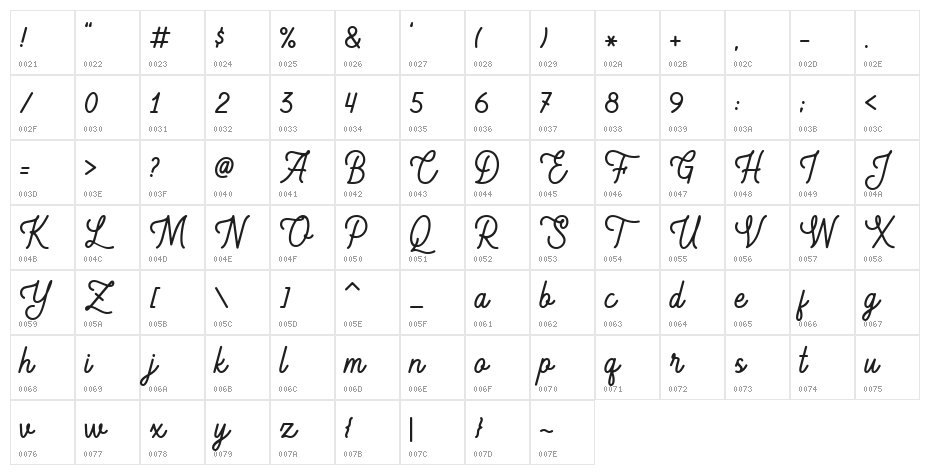 Everbright Regular Character Map