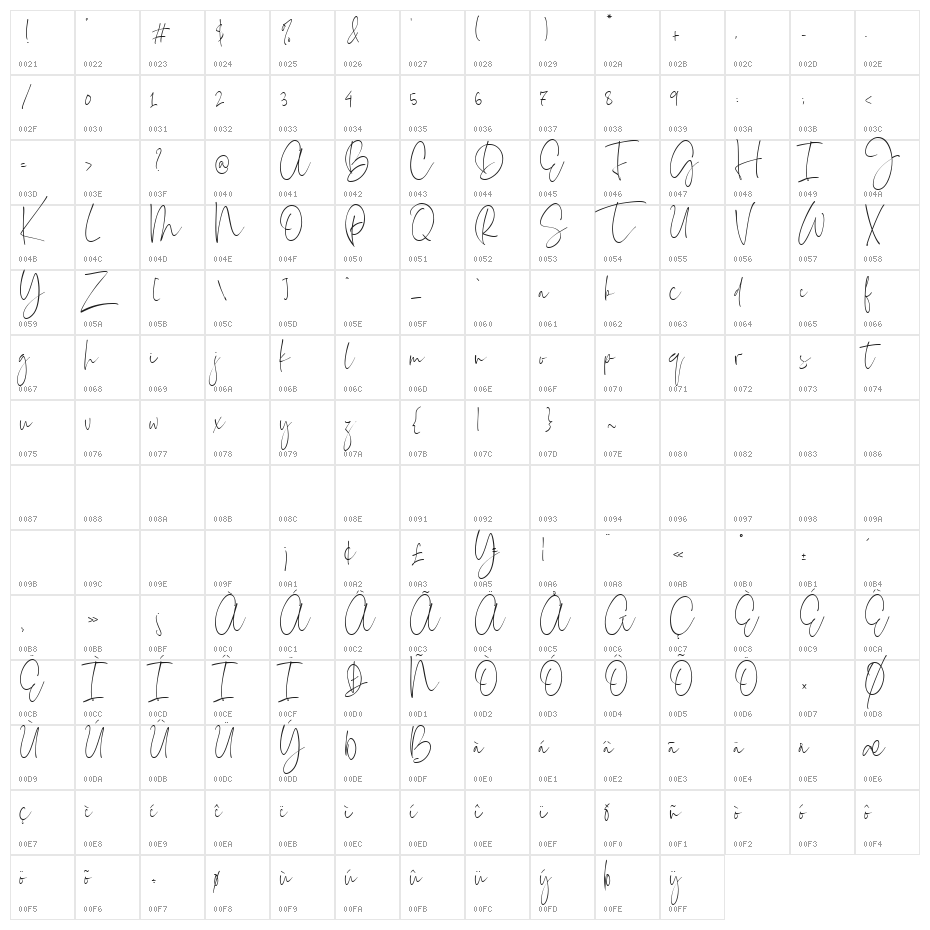 Everleigh Signature Script Reg Character Map