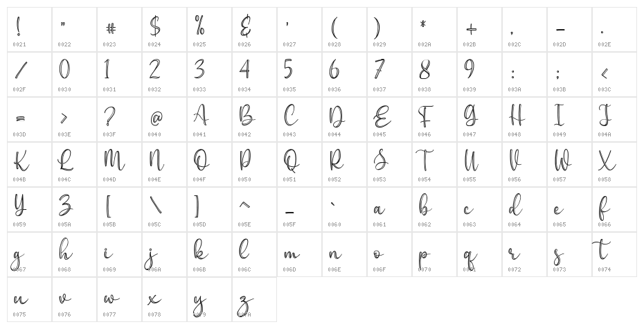 Everline Regular Character Map