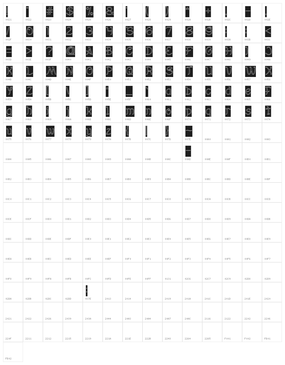 EverybodyHollowInverse Character Map