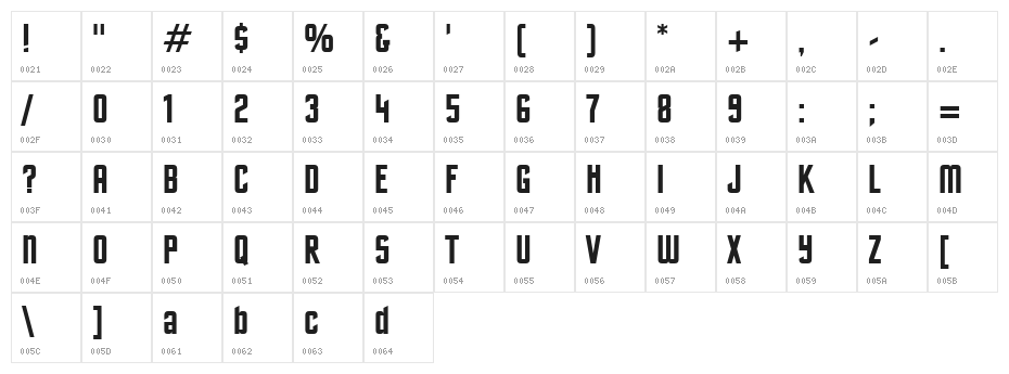 EXCELSIOR SANS Character Map