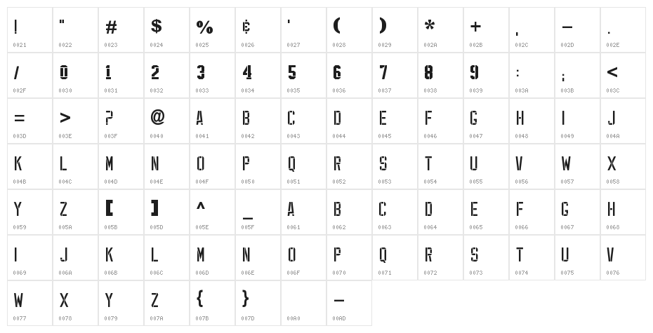EXP FONT Character Map