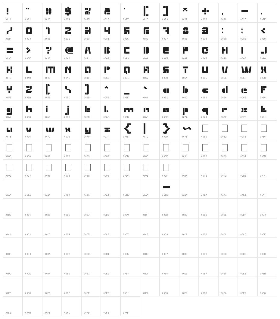 EXTRA MACHINE Character Map