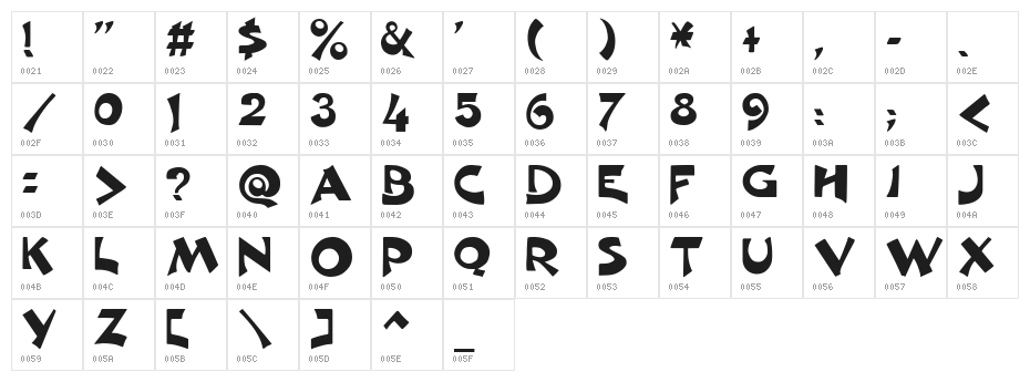 Excalibur Logotype Normal Character Map