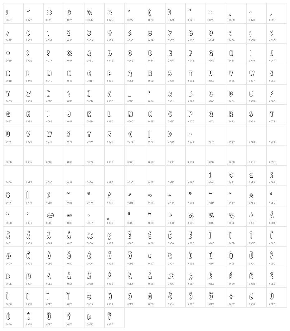 Excelsior Comics 3D Regular Character Map