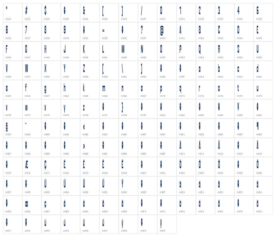 Excessive Extra Condensed Character Map