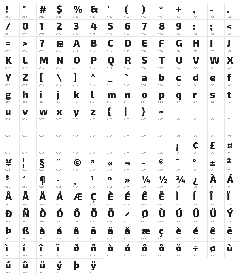 Exo 2 Extra Bold Character Map