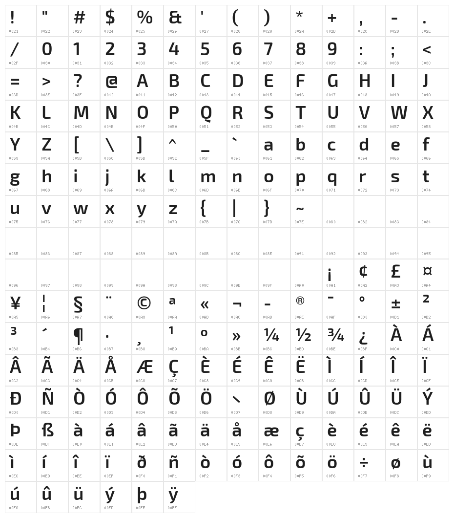 Exo 2 Semi Bold Character Map