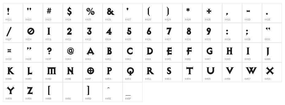 Exocet Heavy Character Map