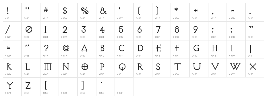 Exocet Light Character Map