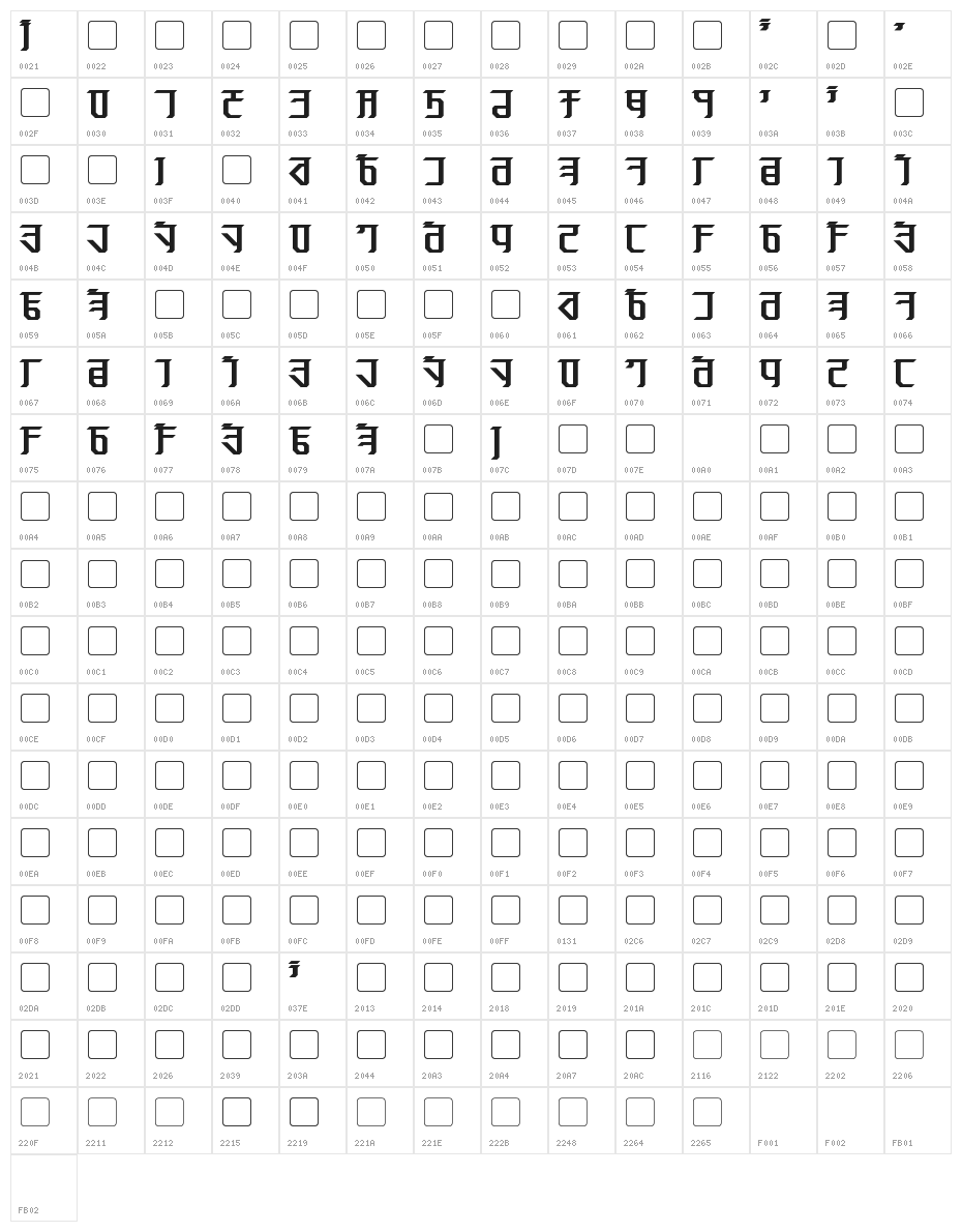 Exodite Bold Character Map