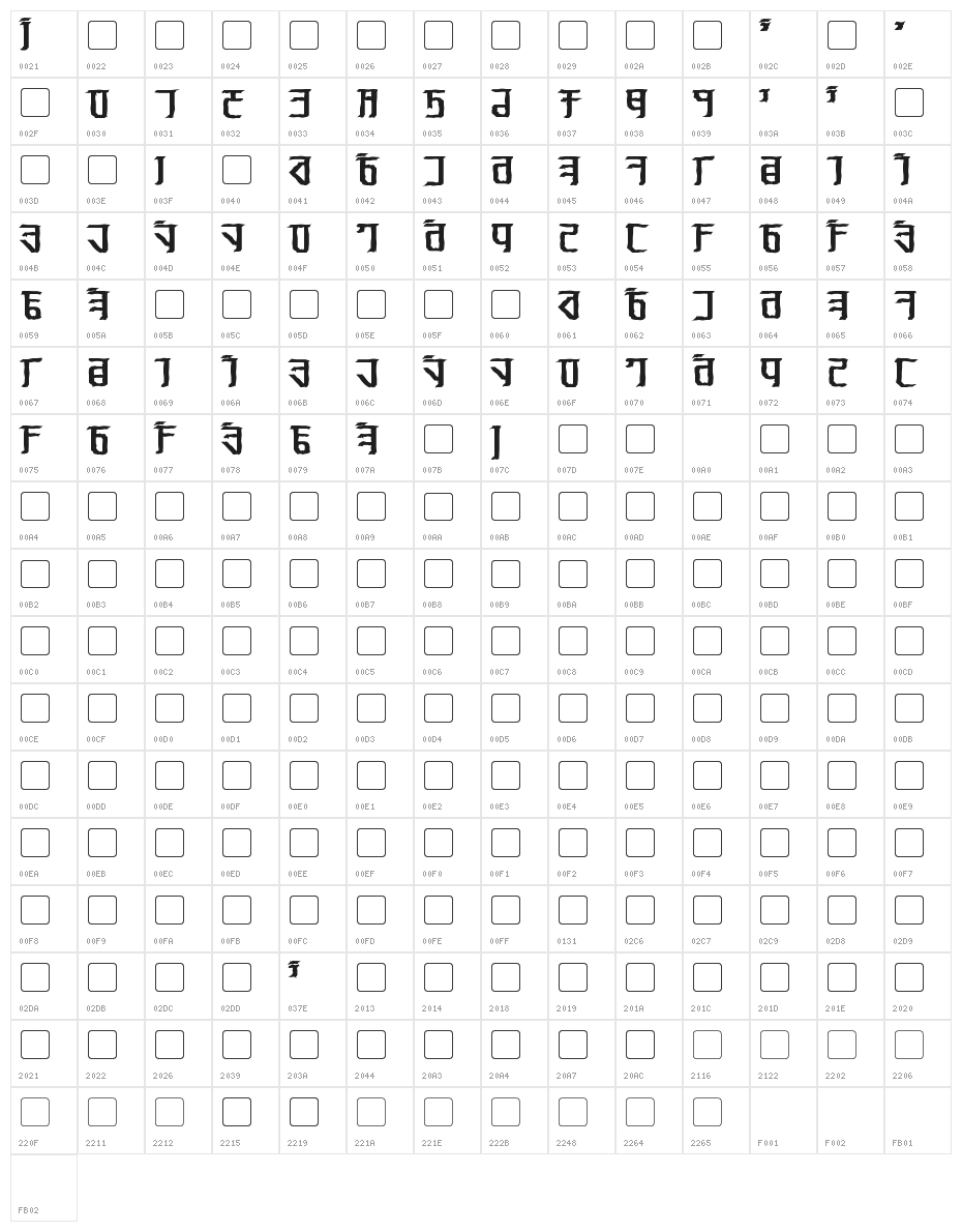 Exodite Distressed Bold Character Map
