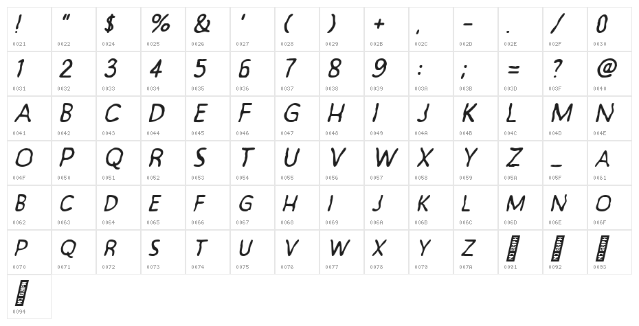 Exornight Regular Character Map